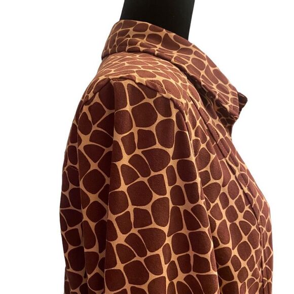 Denim & Co Long Sleeve Giraffe Print Button Down Vintage Y2K Top Size M - Picture 6 of 13